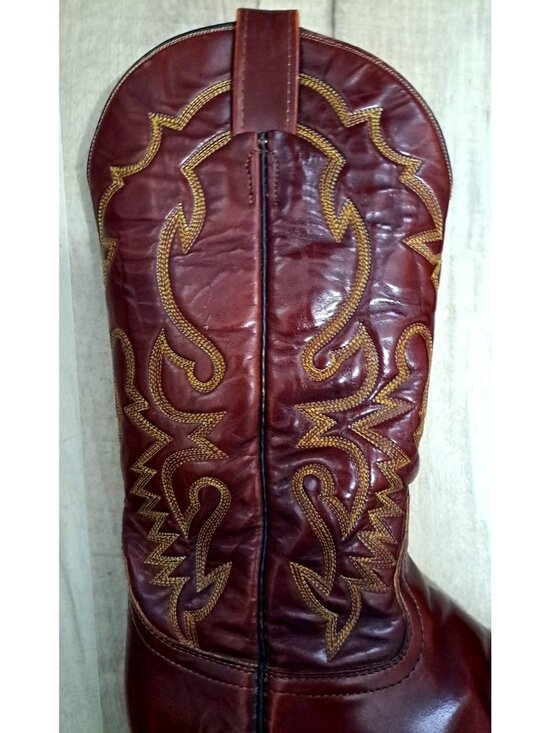 Vintage Laramie Men\'s 9 Leather Cowboy Boots Handmade Reddish Brown Embroidered main image 13